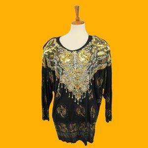 Vintage Bali Collection Sequin and Bead Top L